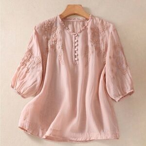 Elegant Pink Embroidered Women's Top